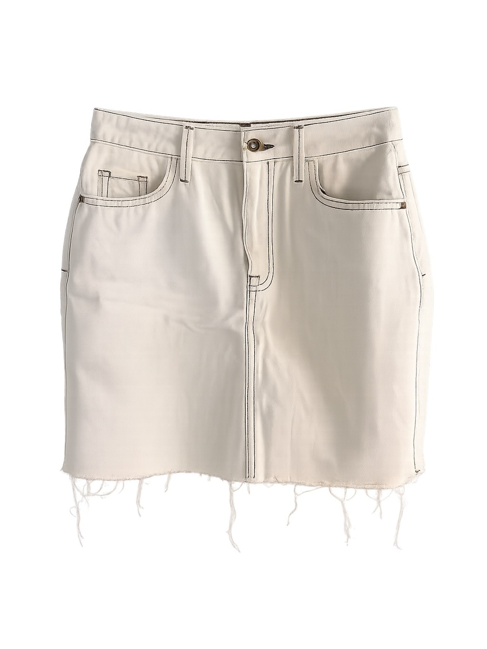 Zara White Denim Mini Skirt with Contrast Stitching - Frayed Hem size 4